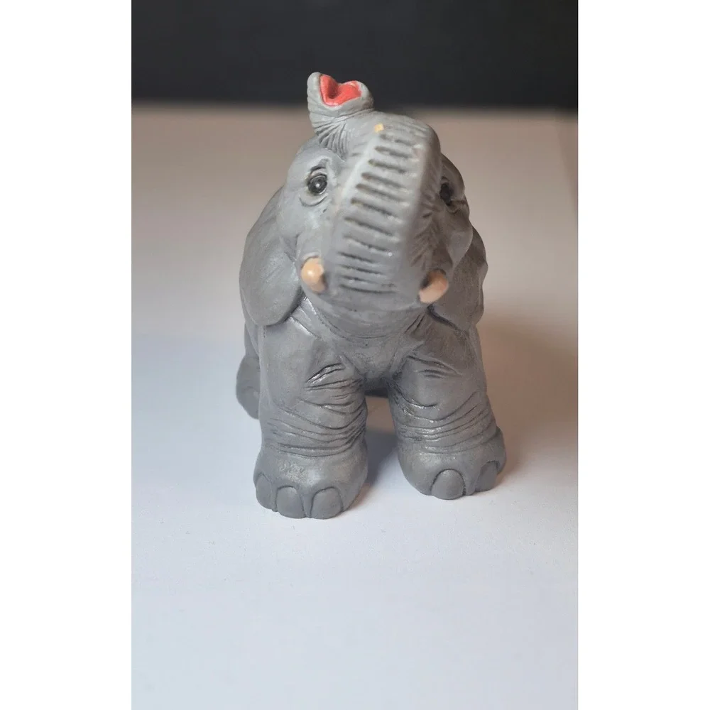 Vintage Elephant Figurine by‎ Sculptor Don James Resin Trunk Up Lucky Statue